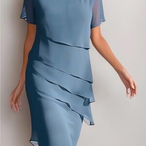 Blue Tiered Chiffon Dress / Arya / Harper & LANE